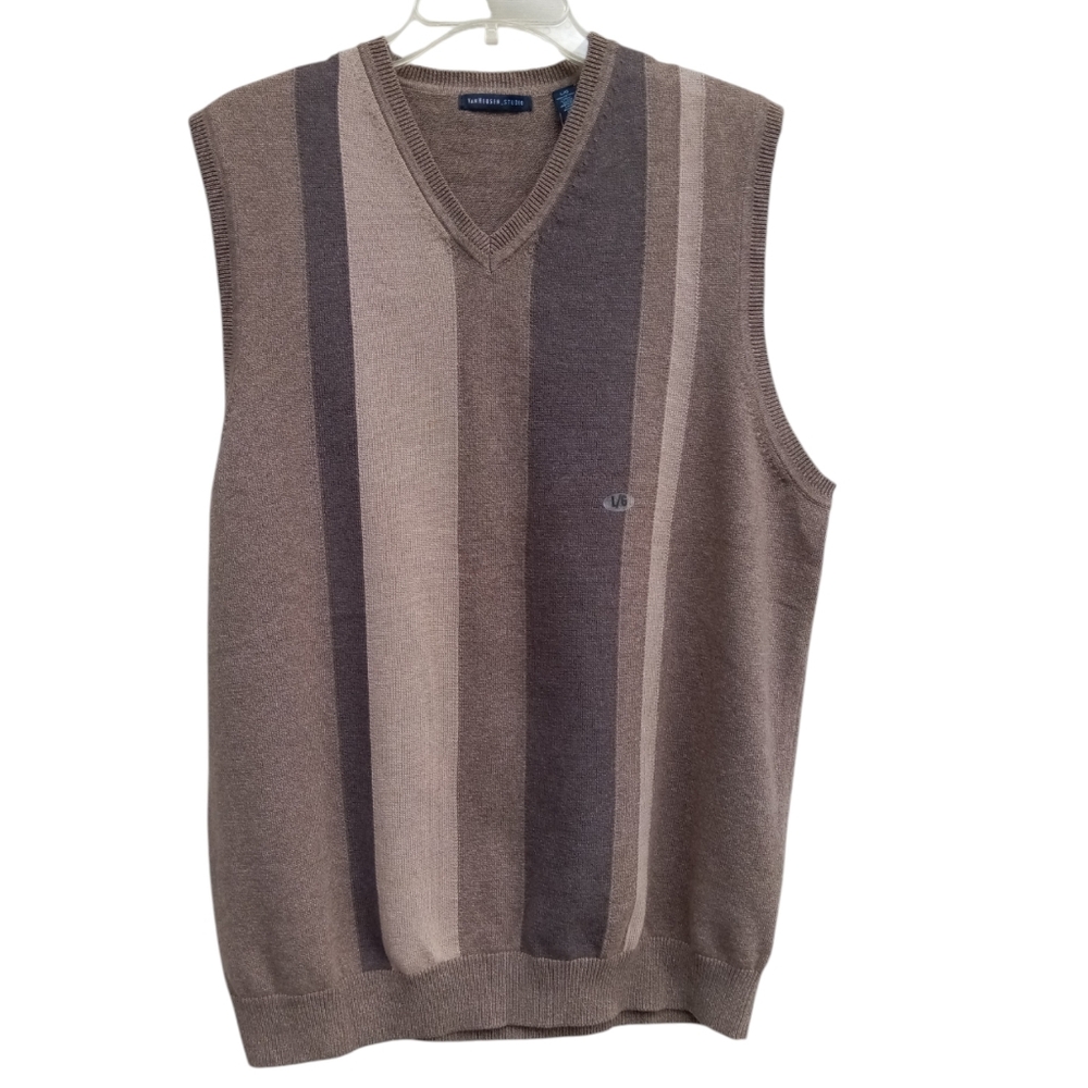 Van Heusen Men's V-Neck Brown Striped Sweater Vest sz L